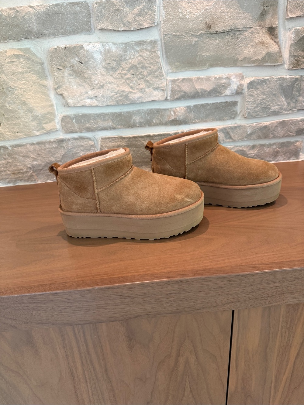 Ugg Cozy Platform Shearling-Lined Slip-On Slippers — Tan